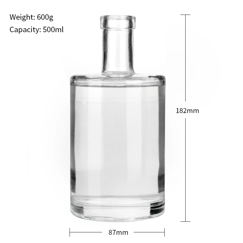 Wholesale High-End Transparent Empty Cork Top Rum Brandy Gin Vodka Alcohol Glass Liquor Bottle 500 Ml for Whisky Liquior