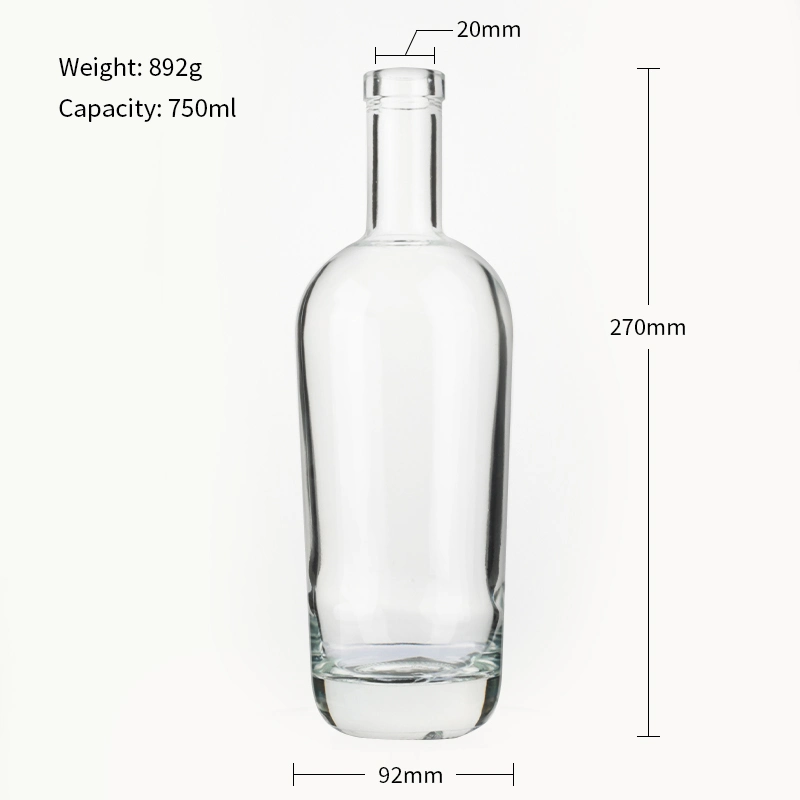 Wholesale 750ml Bartop Glass Whiskey Spirits Liquor Bottle for Wine Gin Brandy Vodka Whisky Rum with Synthetic Cork